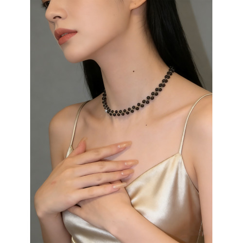 黑色珠子黑曜石項鍊鎖骨鍊配飾2026新款高級感輕奢小衆日常百搭