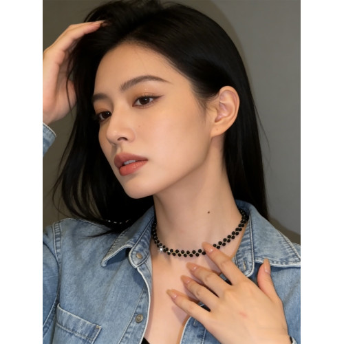 黑色珠子黑曜石項鍊鎖骨鍊配飾2026新款高級感輕奢小衆日常百搭