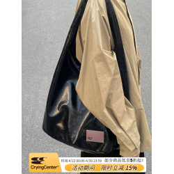 CryingCenter裂紋亮面油蠟黑色斜後後背包單肩包小號單肩 大號可斜背