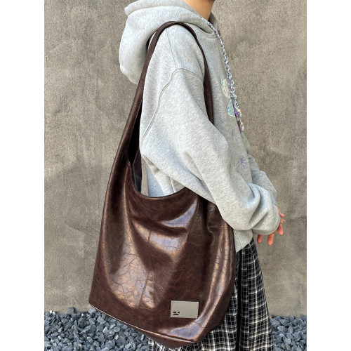 CryingCenter裂紋亮面油蠟黑色斜後後背包單肩包小號單肩 大號可斜背