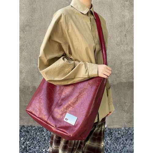 CryingCenter裂紋亮面油蠟黑色斜後後背包單肩包小號單肩 大號可斜背