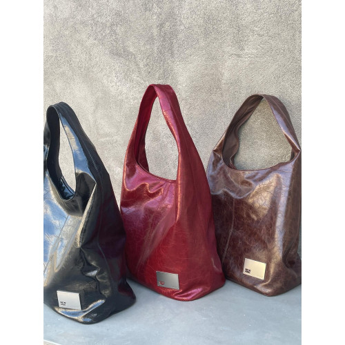 CryingCenter裂紋亮面油蠟黑色斜後後背包單肩包小號單肩 大號可斜背