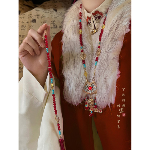 新中式古風平安鎖背雲紅色長瓔珞流蘇項鍊女國風漢服馬面裙配飾品 新中式古風平安鎖背雲紅色長瓔珞流蘇項鍊女國風漢服馬面裙配飾品