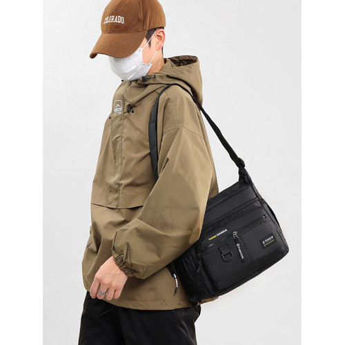 大容量男包戶外防水耐磨後後背包多口袋做生意包商務牛津布單肩斜後後背包