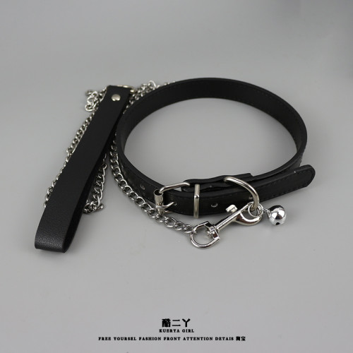 加長鈴鐺項圈男牽引繩成人項鍊choker男生情調大號頸帶小狗脖環