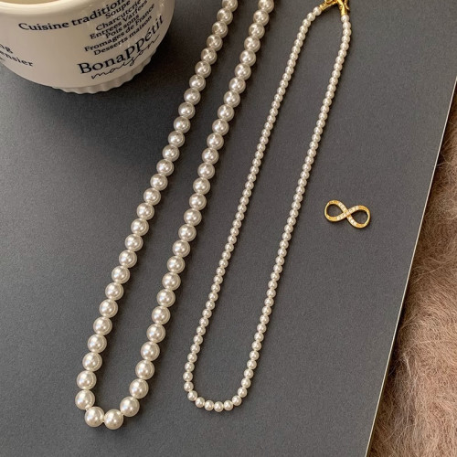 長款雙層曡戴珍珠項鍊女秋冬毛衣鏈高級感衛衣頸鏈氣質鎖骨鍊