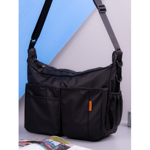 單肩包橫款大號斜後後背包男2024新款大容量男士後後背包休閒多功能帆布潮