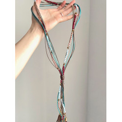 Vintage古著 Christianity波西米亞多層串珠手工流蘇項鍊