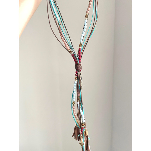 Vintage古著 Christianity波西米亞多層串珠手工流蘇項鍊