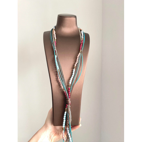 Vintage古著 Christianity波西米亞多層串珠手工流蘇項鍊