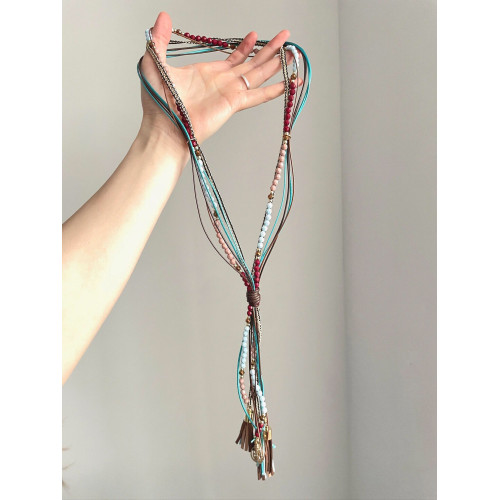 Vintage古著 Christianity波西米亞多層串珠手工流蘇項鍊