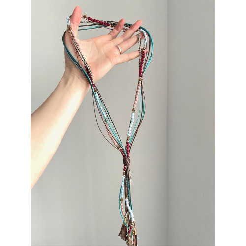 Vintage古著 Christianity波西米亞多層串珠手工流蘇項鍊