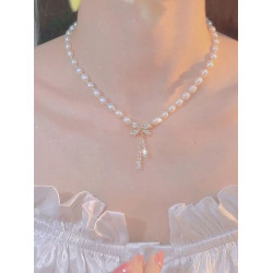 蝴蝶結淡水仿珍珠項鍊女款2026新款鎖骨鍊高級感輕奢小衆頸鏈