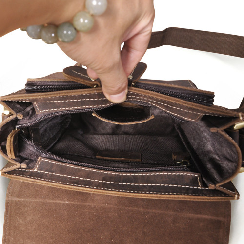 復古繙蓋瘋馬皮男包手工牛皮單肩包休閒簡約斜後後背包真皮包純皮男士