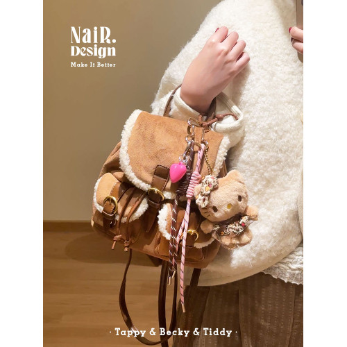 古莉奈爾絨布羊羔毛絨雙肩包冬季感絨絨通勤包女百搭休閒高級感包