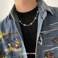 美式嘻哈風克克十字花男款項鍊女小衆設計鎖骨鍊高級感毛衣鏈配飾