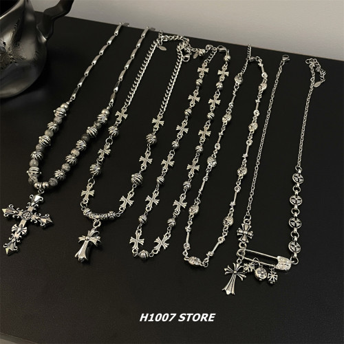 美式嘻哈風克克十字花男款項鍊女小衆設計鎖骨鍊高級感毛衣鏈配飾 美式嘻哈風克克十字花男款項鍊女小衆設計鎖骨鍊高級感毛衣鏈配飾