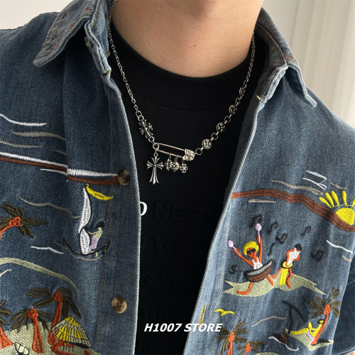 美式嘻哈風克克十字花男款項鍊女小衆設計鎖骨鍊高級感毛衣鏈配飾 美式嘻哈風克克十字花男款項鍊女小衆設計鎖骨鍊高級感毛衣鏈配飾