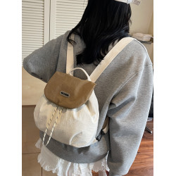 小衆大容量抽繩雙肩包布包 2025韓版ins風包女通勤後後背包旅行書包