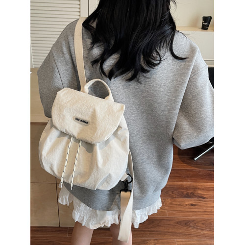 小衆大容量抽繩雙肩包布包 2025韓版ins風包女通勤後後背包旅行書包