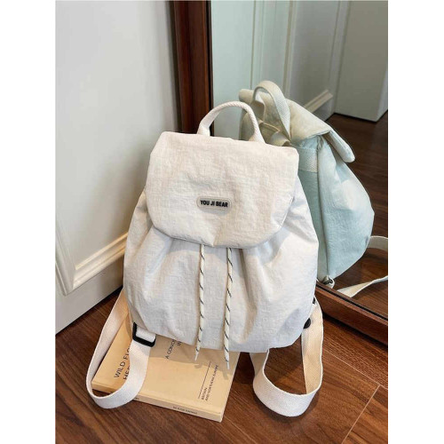 小衆大容量抽繩雙肩包布包 2025韓版ins風包女通勤後後背包旅行書包