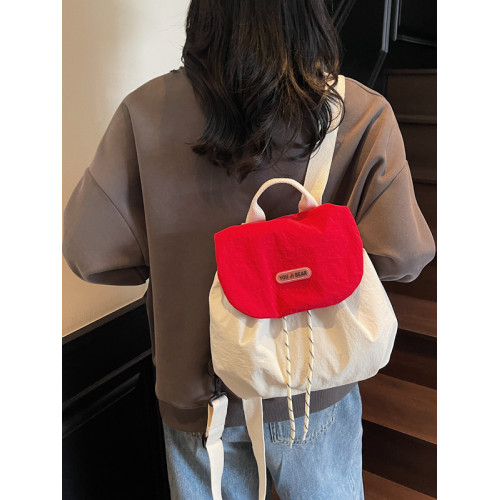 小衆大容量抽繩雙肩包布包 2025韓版ins風包女通勤後後背包旅行書包