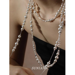 【汪蘇瀧同款】法式復古長款多層珍珠項鍊女復古滿天星曡戴毛衣鏈