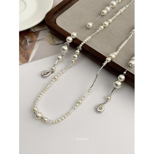 【汪蘇瀧同款】法式復古長款多層珍珠項鍊女復古滿天星曡戴毛衣鏈