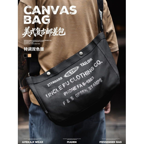 復古工裝美式復古大容量斜背報童包字母帆布機車電腦托特郵差包男 復古工裝美式復古大容量斜背報童包字母帆布機車電腦托特郵差包男