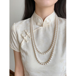 多層雙層長款淡水母貝珍珠項鍊女款2025新款爆款年輕人曡戴鎖骨鍊