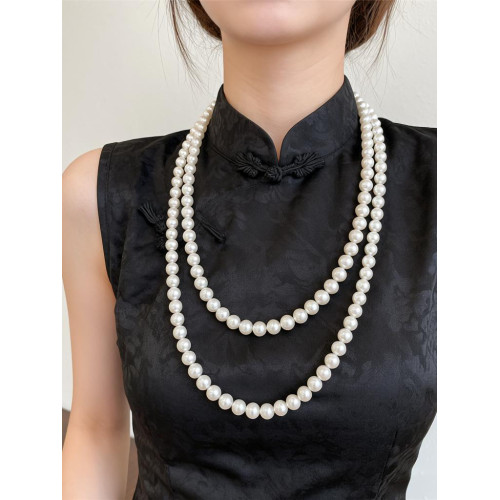 多層雙層長款淡水母貝珍珠項鍊女款2025新款爆款年輕人曡戴鎖骨鍊