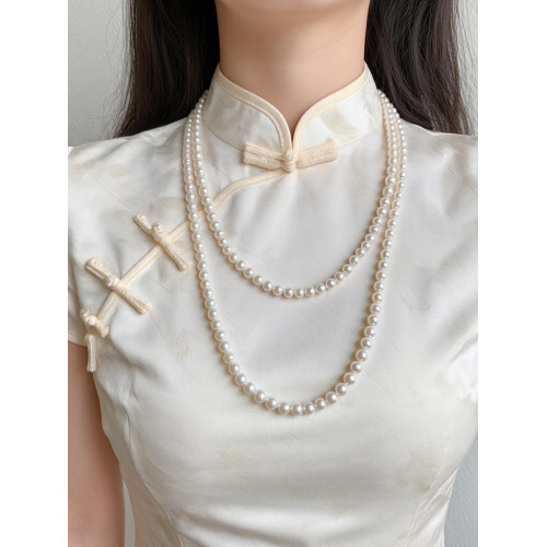 多層雙層長款淡水母貝珍珠項鍊女款2025新款爆款年輕人曡戴鎖骨鍊