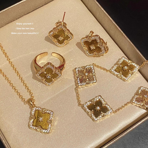 【喬老板Joy】重工！虎眼石項鍊布契拉絲手鏈四葉草中古新中式潮