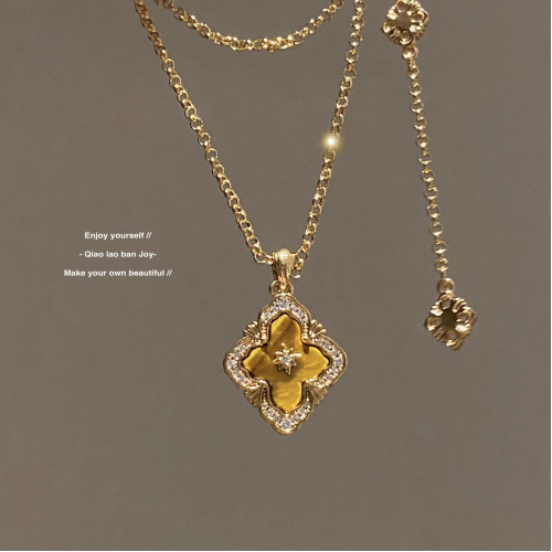 【喬老板Joy】重工！虎眼石項鍊布契拉絲手鏈四葉草中古新中式潮