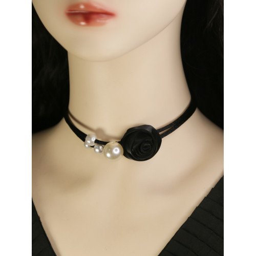 泡泡珍珠項鍊玫瑰花朵鎖骨頸鏈choker小香風脖子項圈新款配飾