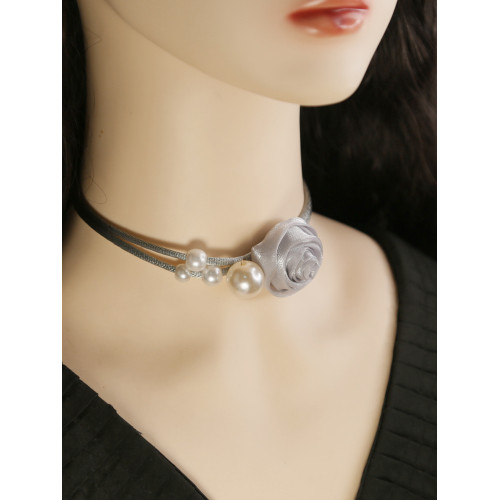 泡泡珍珠項鍊玫瑰花朵鎖骨頸鏈choker小香風脖子項圈新款配飾