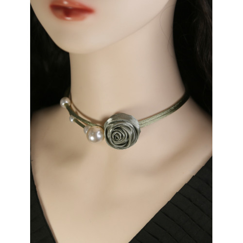 泡泡珍珠項鍊玫瑰花朵鎖骨頸鏈choker小香風脖子項圈新款配飾