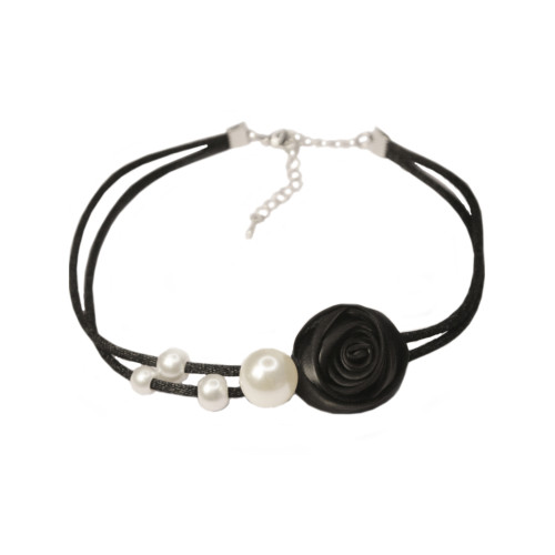 泡泡珍珠項鍊玫瑰花朵鎖骨頸鏈choker小香風脖子項圈新款配飾