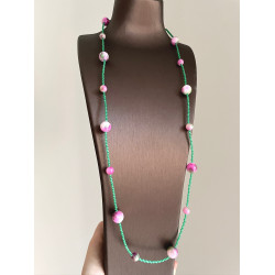 Vintage古著 Green crystal rose red texture beads項鍊