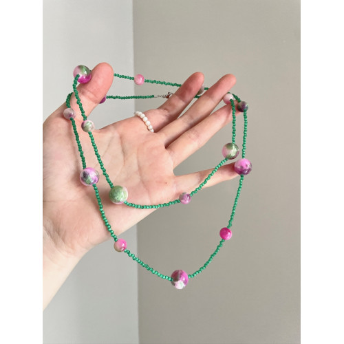 Vintage古著 Green crystal rose red texture beads項鍊 Vintage古著 Green crystal rose red texture beads項鍊