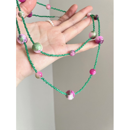 Vintage古著 Green crystal rose red texture beads項鍊 Vintage古著 Green crystal rose red texture beads項鍊