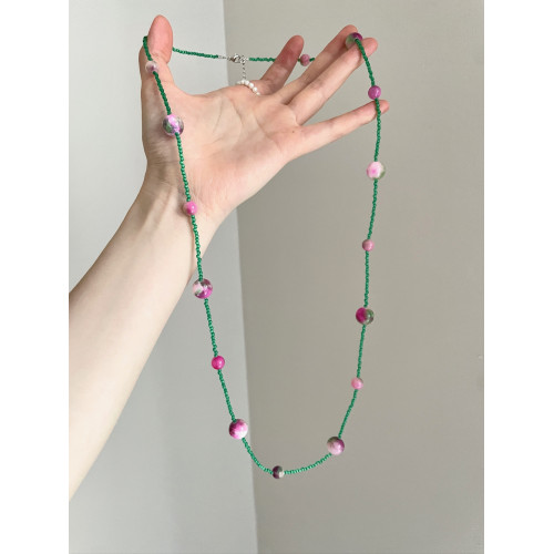 Vintage古著 Green crystal rose red texture beads項鍊 Vintage古著 Green crystal rose red texture beads項鍊