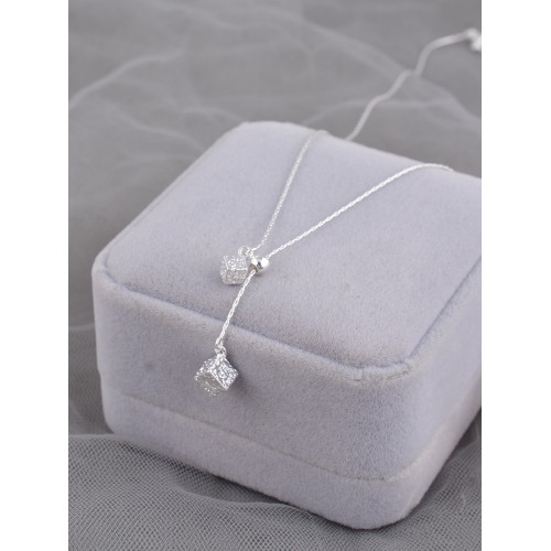 925純銀紋理方塊項鍊配飾女長款毛衣鏈小衆韓系冷淡風頸鏈ins刻字