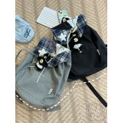 日系ins原創小清新雙肩包女拼接後後背包高中生大學生上課書包通勤包