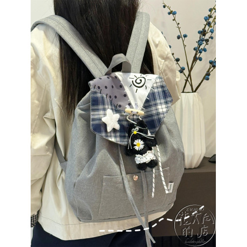 日系ins原創小清新雙肩包女拼接後後背包高中生大學生上課書包通勤包