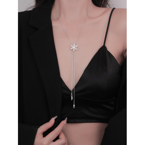 Z小姐 超閃雪花鋯石可抽拉項鍊女2025新款輕奢小衆百搭秋冬毛衣鏈