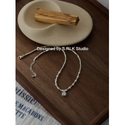 十裡間 福利款【方糖2.0】法式浪漫亮晶晶方形吊墜珍珠項鍊鎖骨鍊