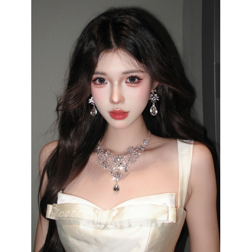 輕奢重工銀色花朵項鍊耳環套裝2026新款女新娘禮服配飾誇張鎖骨鍊 輕奢重工銀色花朵項鍊耳環套裝2026新款女新娘禮服配飾誇張鎖骨鍊