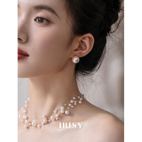 IRISY 「珠生曉夢」多層珍珠項鍊新娘禮服法式小衆設計配飾鎖骨鍊