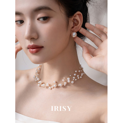 IRISY 「珠生曉夢」多層珍珠項鍊新娘禮服法式小衆設計配飾鎖骨鍊